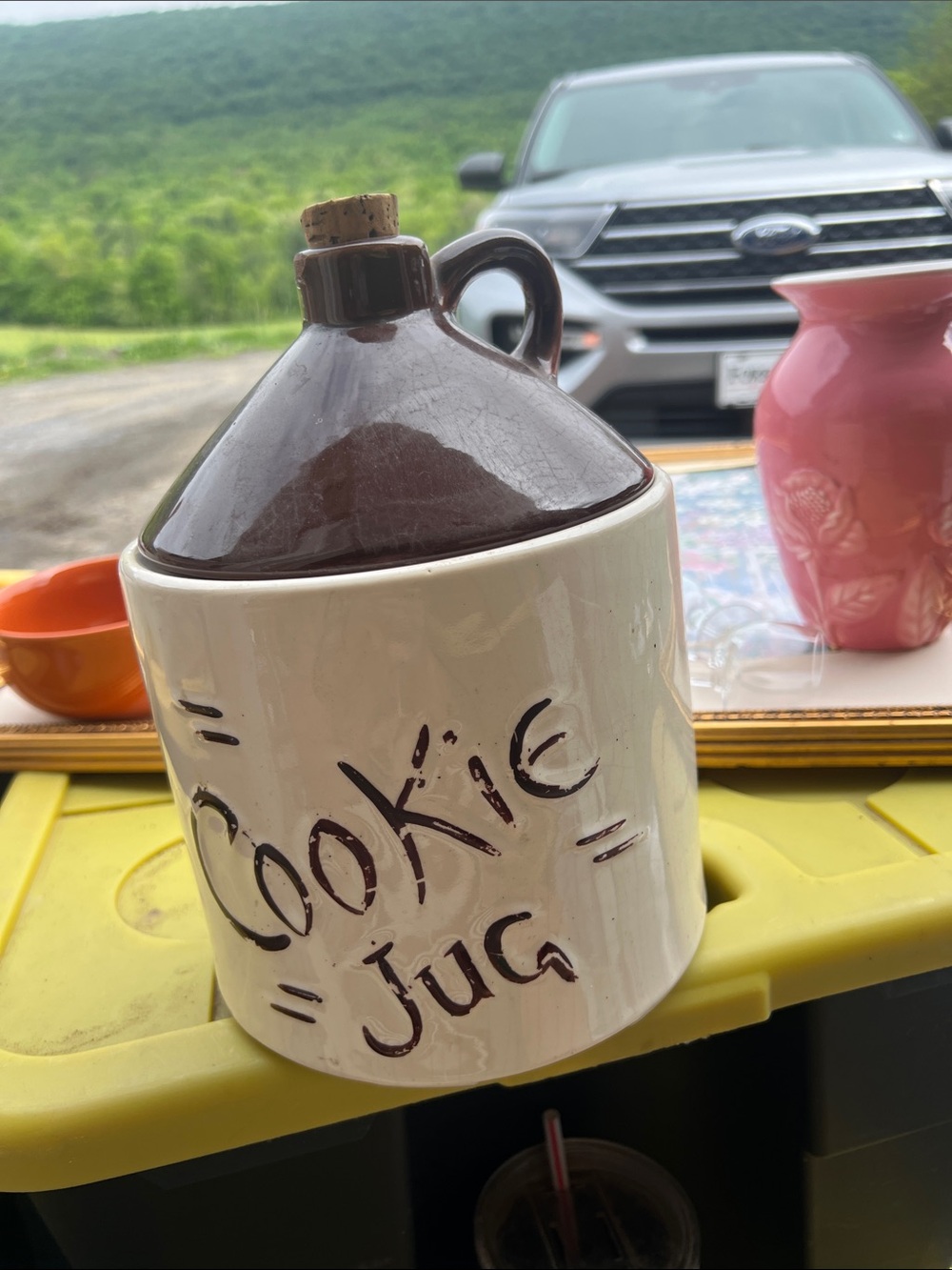 Vintage Cookie Jug Ceramic Canister - Brown & Cream